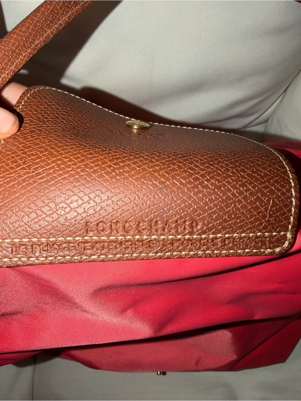 Longchamp Le Pliage Extensible Coral Tote Brown Trim - Picture 3 of 9